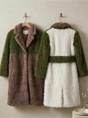 Anthropologie HUTCH Raye Colorblocked Teddy Midi Coat M NWT